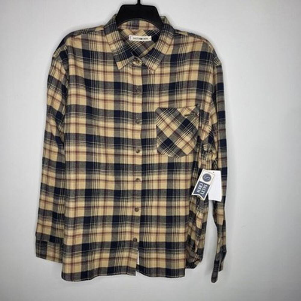 Salty Crew Flannel Shirt Mens Sz Med Khaki Brown Pockets Cotton NWT